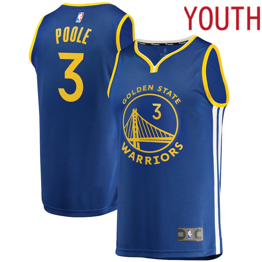 Youth Golden State Warriors 3 Jordan Poole Fanatics Branded Royal 2022-23 Fast Break Replica Player NBA Jersey
